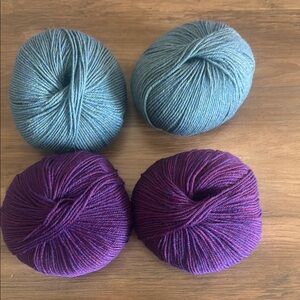 Green with blue flecks and Purple multi toned Yarn Set 50g balls